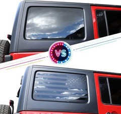 2x Matte Black Rear Window USA Flag Decal For Jeep Wrangler JK JKU 4Dr 2007-2017