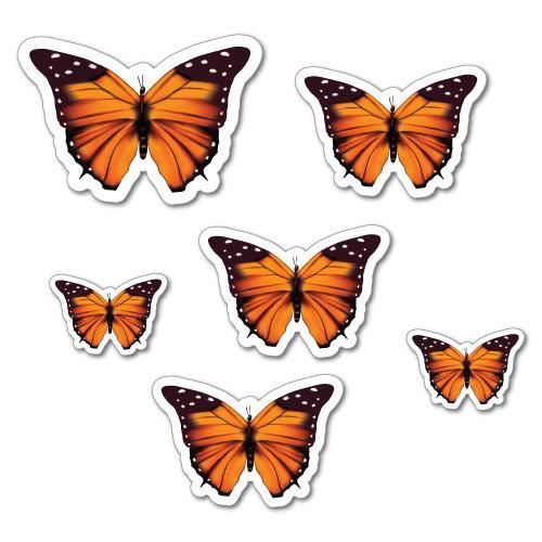 6 x Orange Butterfly Sticker Laptop Bumper
