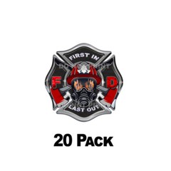 First In Last Out -Sticke r Decals Firefighter Maltese Cross 3″ Black/Red