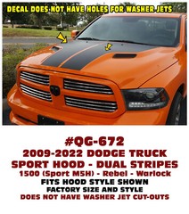 QG-672 2009-18 DODGE RAM TRUCK – SPORT HOOD DUAL STRIPE KIT – FACTORY SIZE
