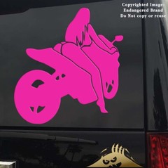 Motorcycle Girl on Crotch Rocket Bikini Biker stunt Fox race Sexy Sticker Decal