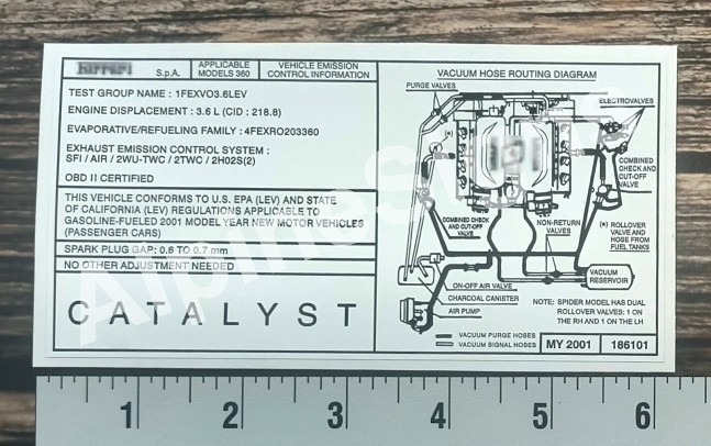 360 Catalyst My 2001 186101 Air Cleaner Emission Label Sticker Decal