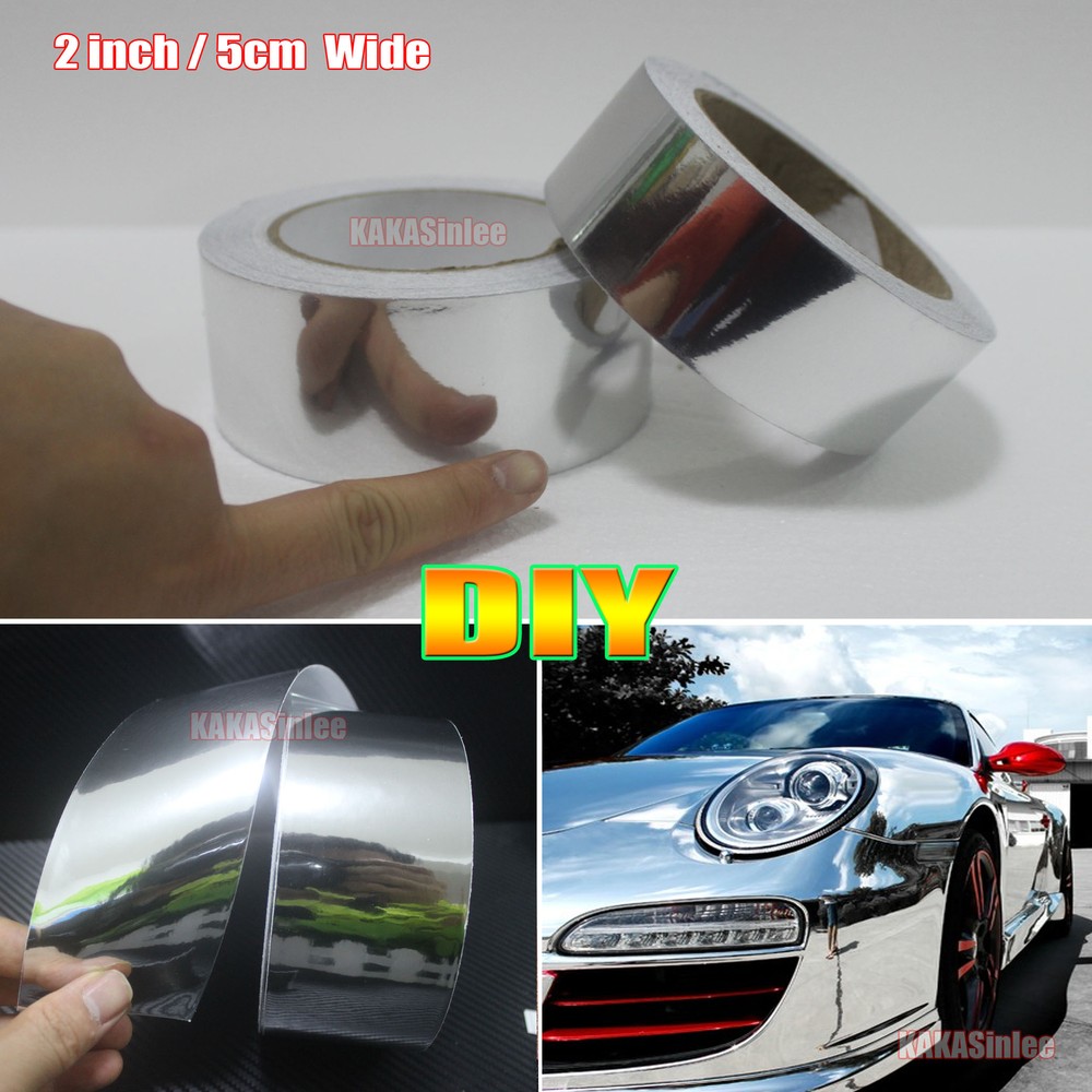 2″ x 120″ / Flat Silver Mirror Chrome Vinyl Decor Wrap Sticker Car Trim – Decal