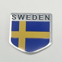 Sweden Flag Car Emblem Badge Decal English Swedish Sticker 2″x 2.25” Aluminum