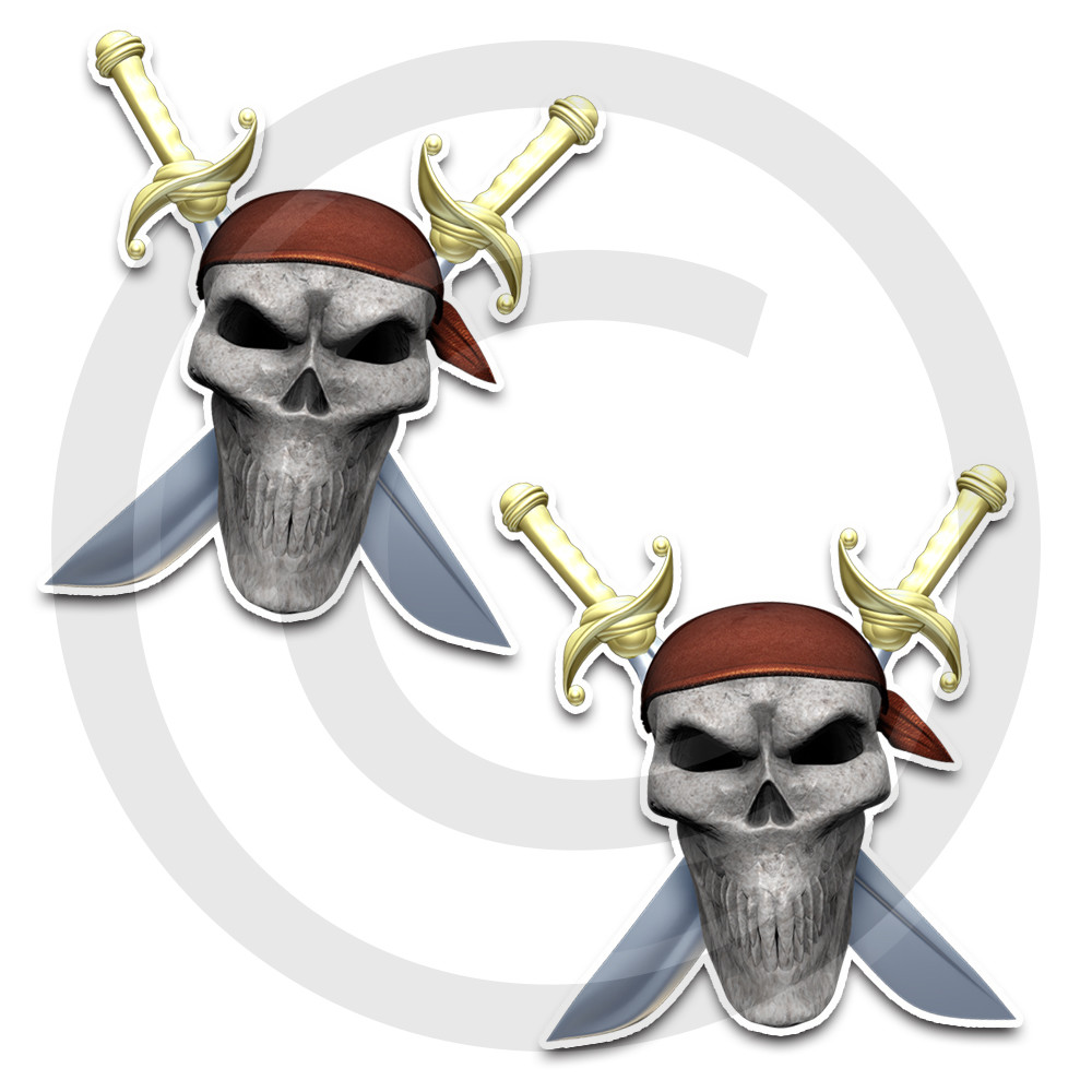 Pirate Skull Stickers Decals 2 pack 5 LARGE SIZES available