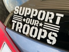 SUPPORT OUR TROOPS -WHITE- Vinyl Decal Indoor & Outdoor Sticker. Choose Size!!