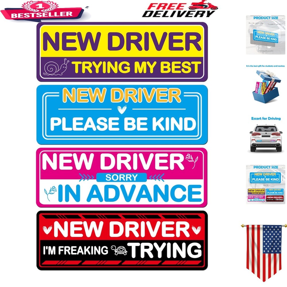 4 Pcs Student Driver Magnetic Car Stickers – Bright Reflective Safety Signs