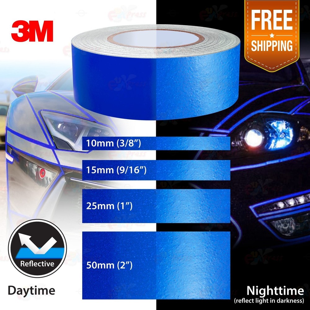 3/8″ 9/16″ 1″ 2″ Waterproof REFLECTIVE Self-Adhesive 3M Vinyl Tape Stickers BLUE