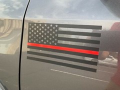 Pair Matte Black American Flag Vinyl Stickers, Thin Red Line, Fire Fighter