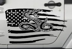DON’T TREAD ON ME USA Flag Rattle Snake Hood/Door vinyl Decal Fits Jeep Wrangler