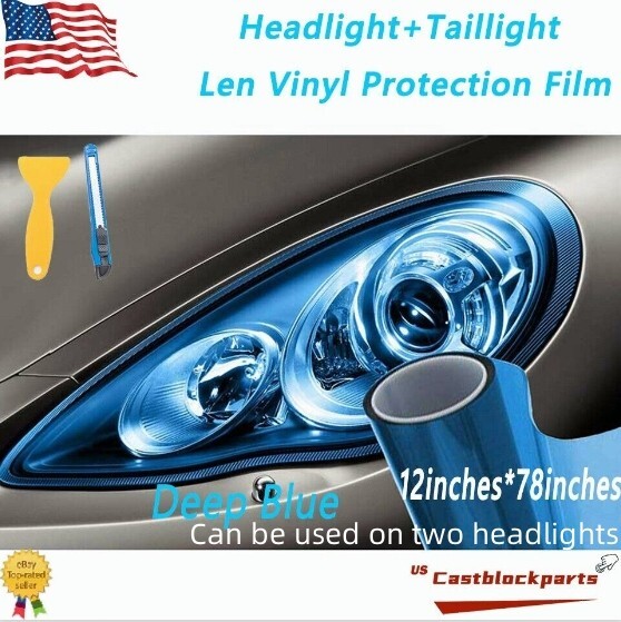 12″x78″ Gloss Deep Blue Film Tint Lens Vinyl Wrap Fit For Headlight +taillight