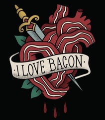 I Love Bacon Sticker 4” Heart Dagger Retro Style