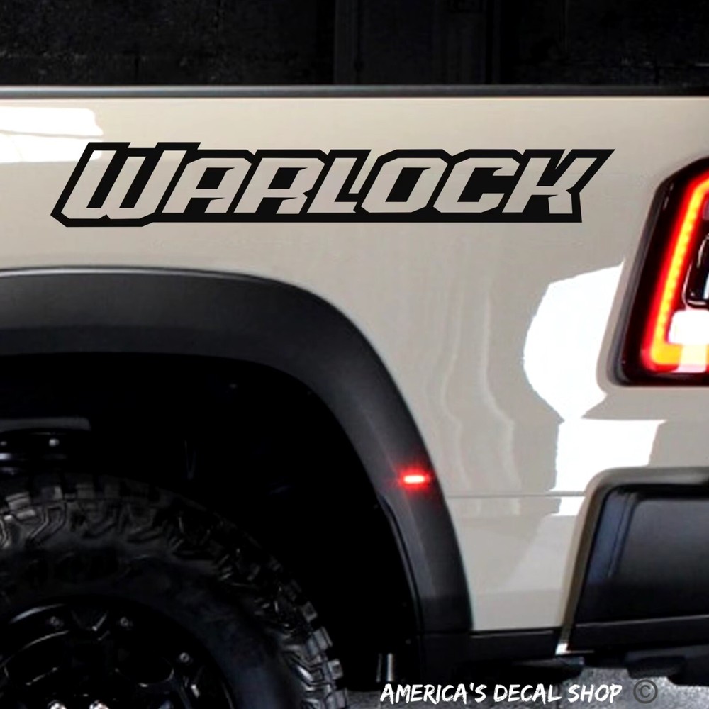 OEM Warlock Upper Bedside Decals New 2PC Set Universal Fits All Truck Models 30”