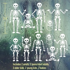 Skeleton Family Adults and Kids – Halloween Vinyl Decal Sticker |7″ Wide | White