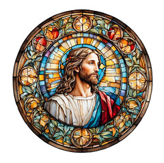 Jesus Round Sticker 4″ Colorful Stained Glass Style Vivid Bible Christian Church
