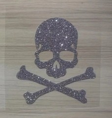 IRIDESCENT SILVER GLITTER BLING SHINY SKULL CROSSBONES 2” VINYL STICKER DECAL
