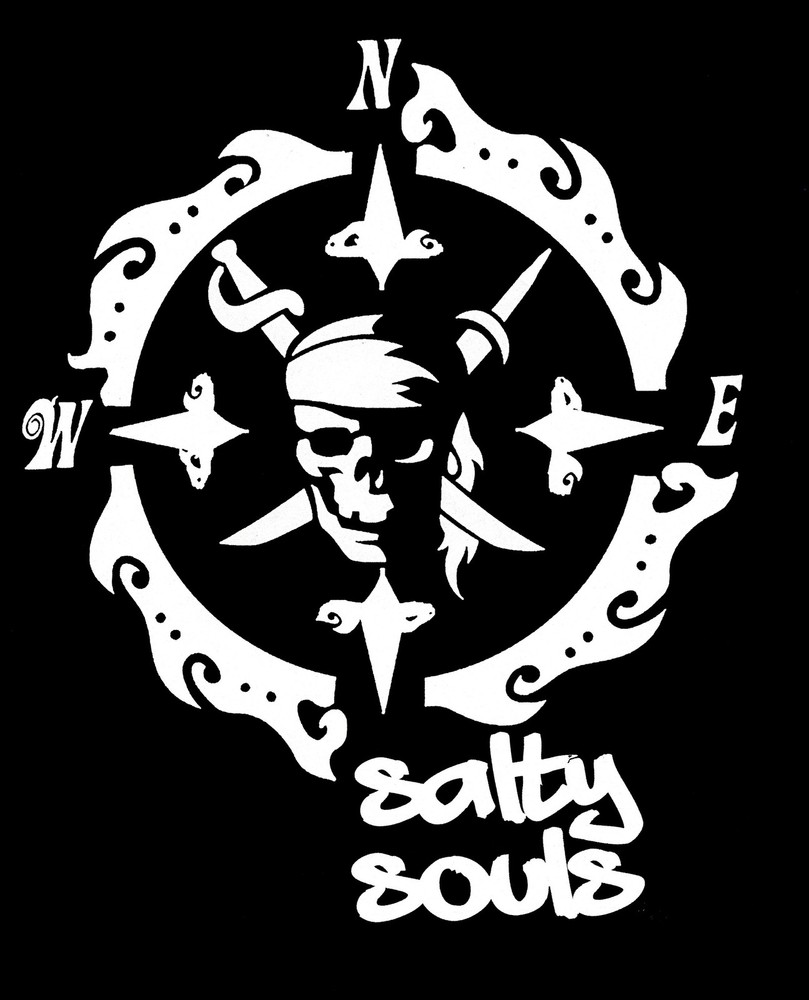 Salty Souls Pirate Skull & Compass Logo Decal Salt Sand Sun Beach Fishing Life