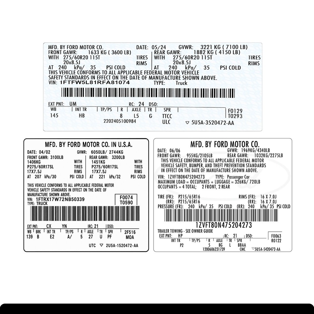 Ford F-250 Door VIN MFD Label Replacement Custom OEM Jamb Sticker