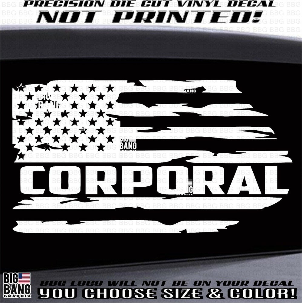 Corporal USA FLAG Vinyl Decal Sticker Military Service Rank Soldier Police Brass