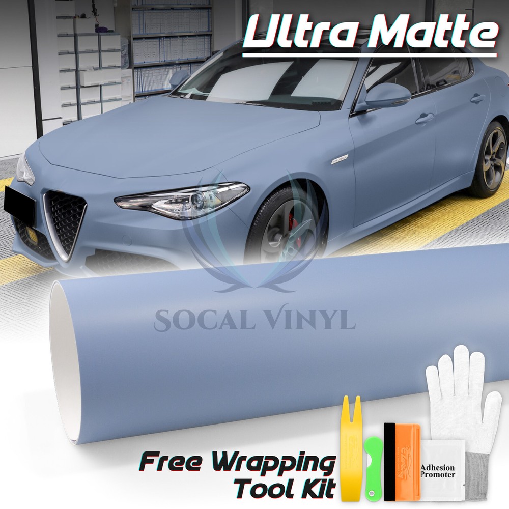 Premium Ultra Matte Flat Porcelain Blue Car Vinyl Wrap Sticker Decal Sheet Film
