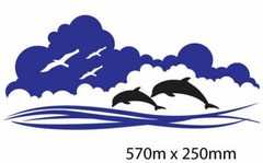 Dolphin Stripes with clouds and birds Vehicle Boat RV Campervan Caravan Motorho
