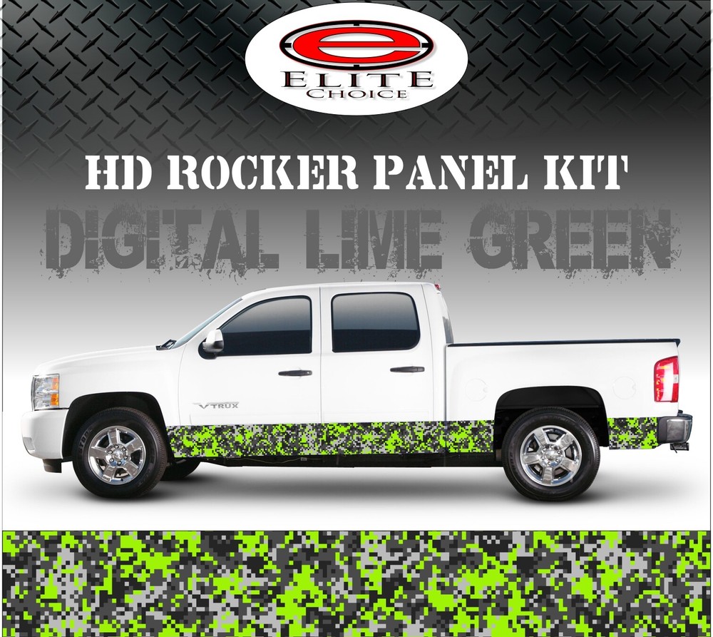 Digital Lime Green Rocker Panel Graphic Decal Wrap Truck SUV – 12″ x 24FT