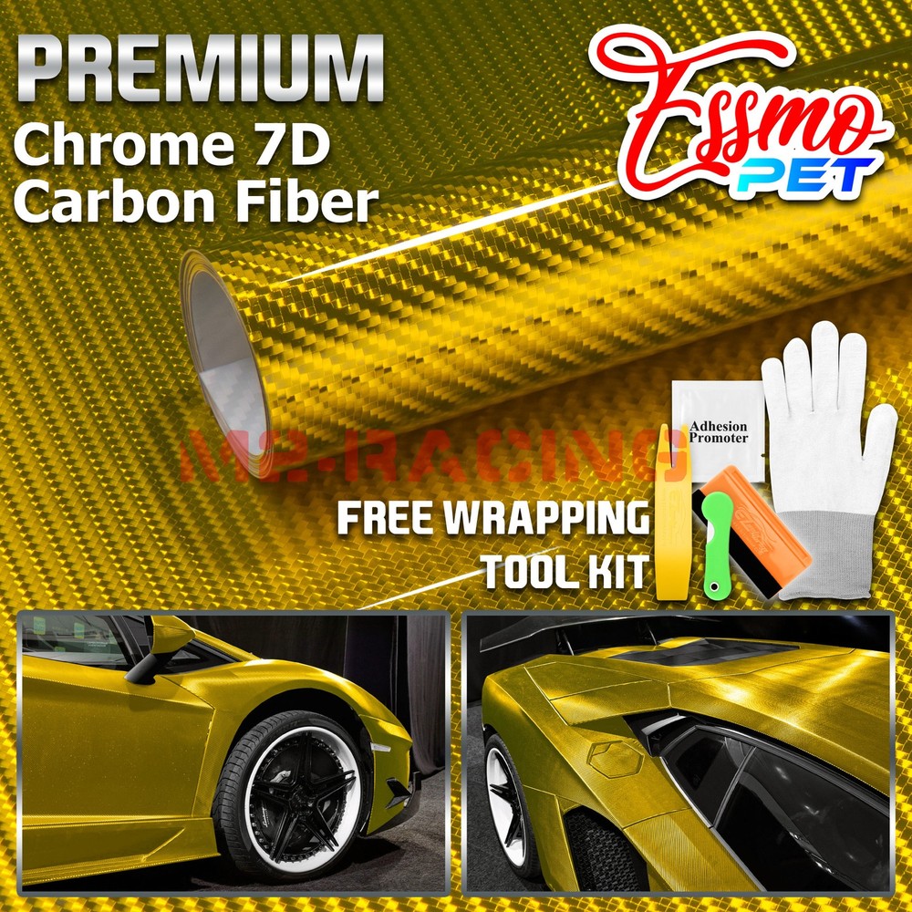 ESSMO PET Chrome 7D Carbon Fiber Gold Vinyl Wrap Film Decal Sticker Air Release