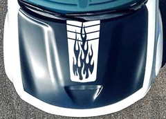 New 16″ Center Hood Stripped w/FLAMES RACING STRIPES vinyl Decal (Fits Charger)