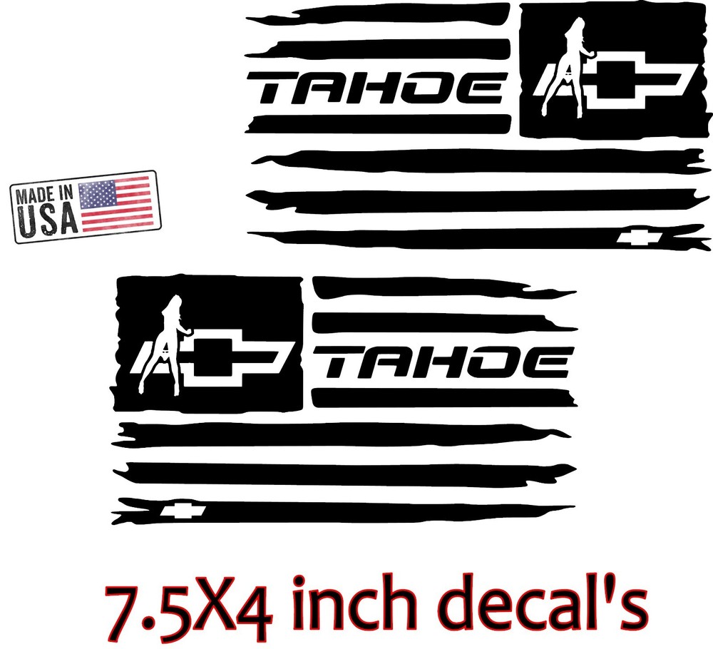 Set of 2 Tahoe Flag girl vinyl Stickers MIRRORED LEFT RIGHT Tahoe Bowtie decals