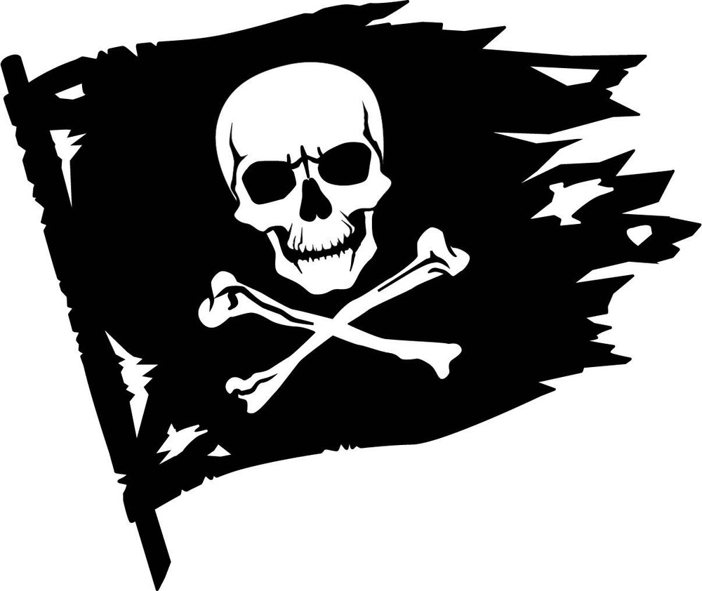 Vinyl Pirate Flag Jolly Roger – Die Cut Decal White-On-Black Sticker 4″-20″