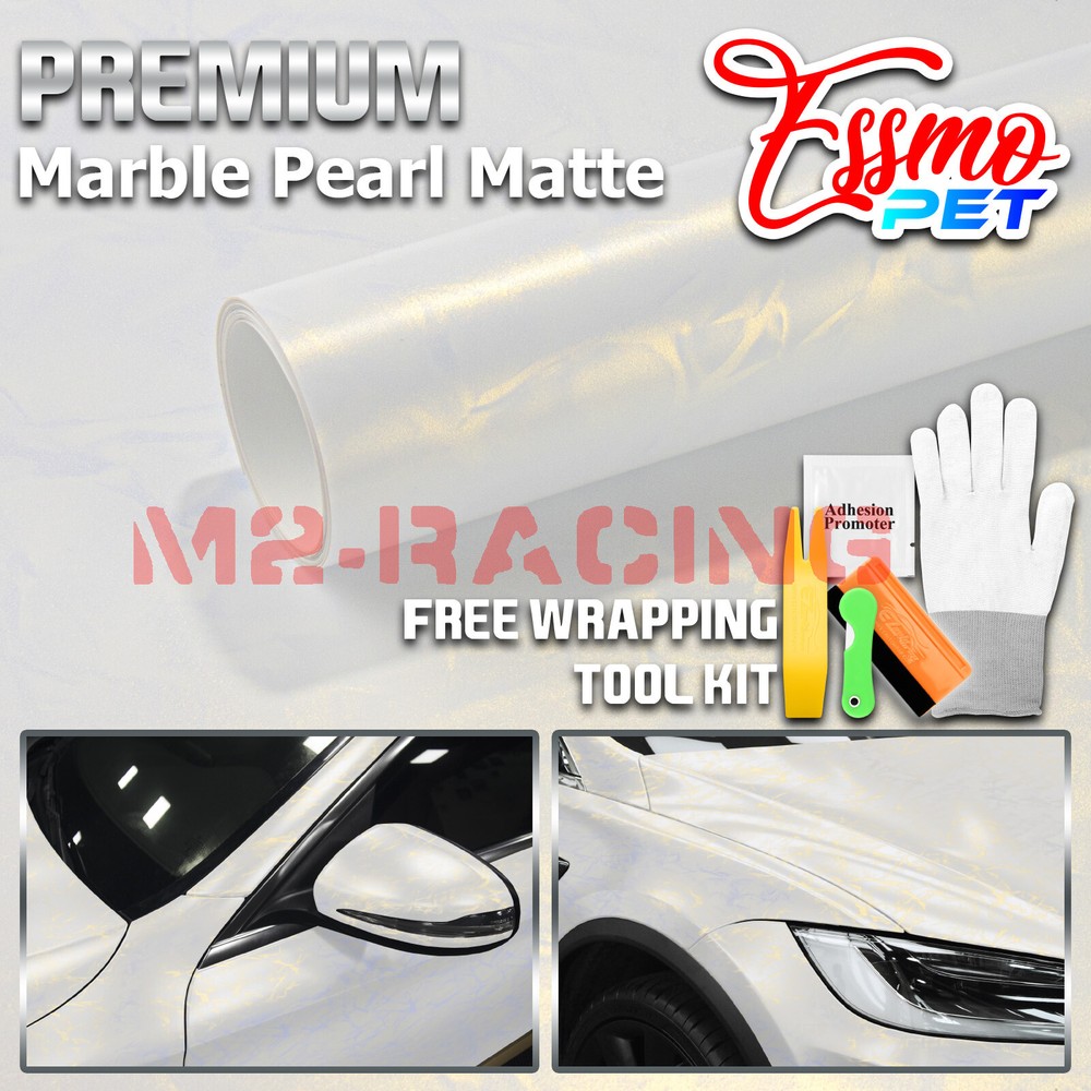 PET Marble Pearl Matte White Gold Car Vehicle Vinyl Wrap Decal Sheet Sticker