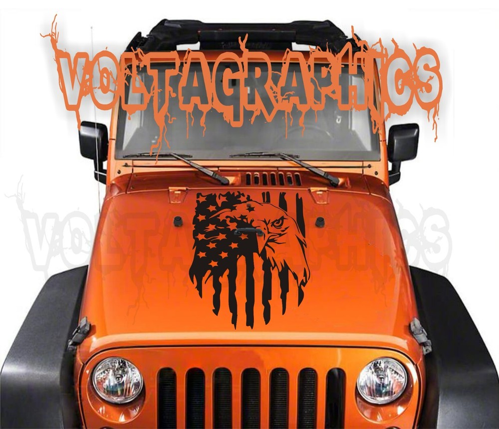Vinyl Hood Decal for Jeep Wrangler/Gladiator USA Eagle American Distressed Flag
