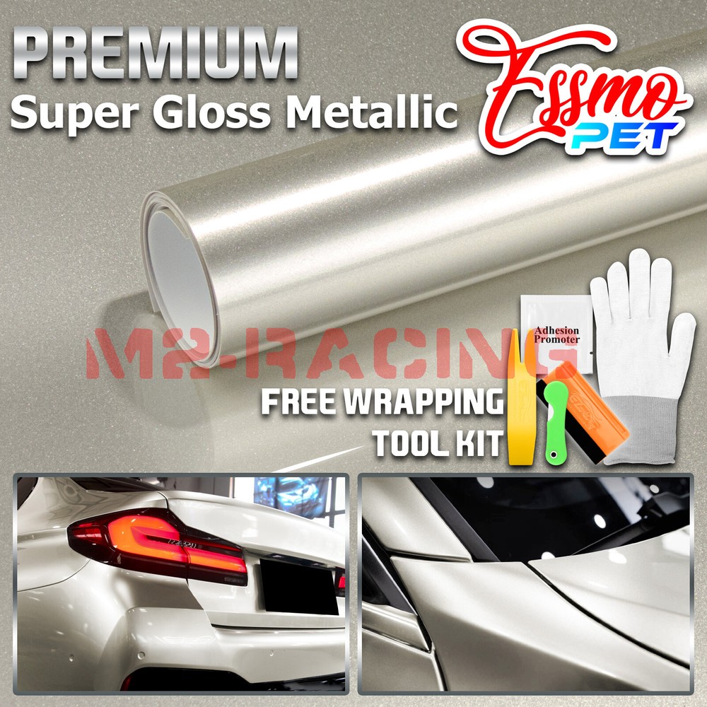 ESSMO PET Super Gloss Metallic Platinum Silver Car Vinyl Wrap Decal Like Paint