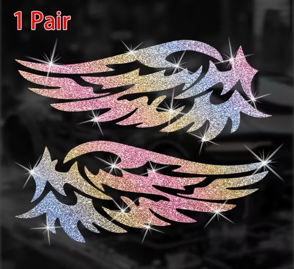 GLITTER BLING SPARKLE SHINY ANGEL WINGS 6” VINYL STICKER DECAL PAIR 2PCS