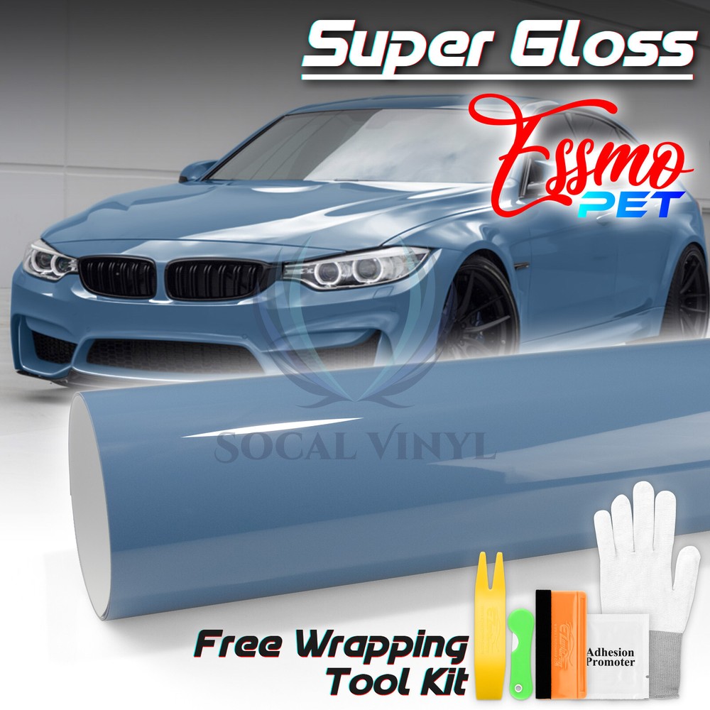 ESSMO PET Super Gloss Porcelain Blue Vehicle Vinyl Wrap Decal Glossy Like Paint