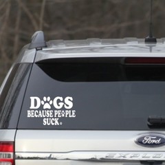White 6″ Dogs Because People Suck Vinyl sticker for your car, truck, MacBook