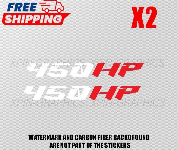 450 HP / HORSEPOWER VINYL DECAL STICKER 2 COLOR STICKERS STYLE B WHITE/RED