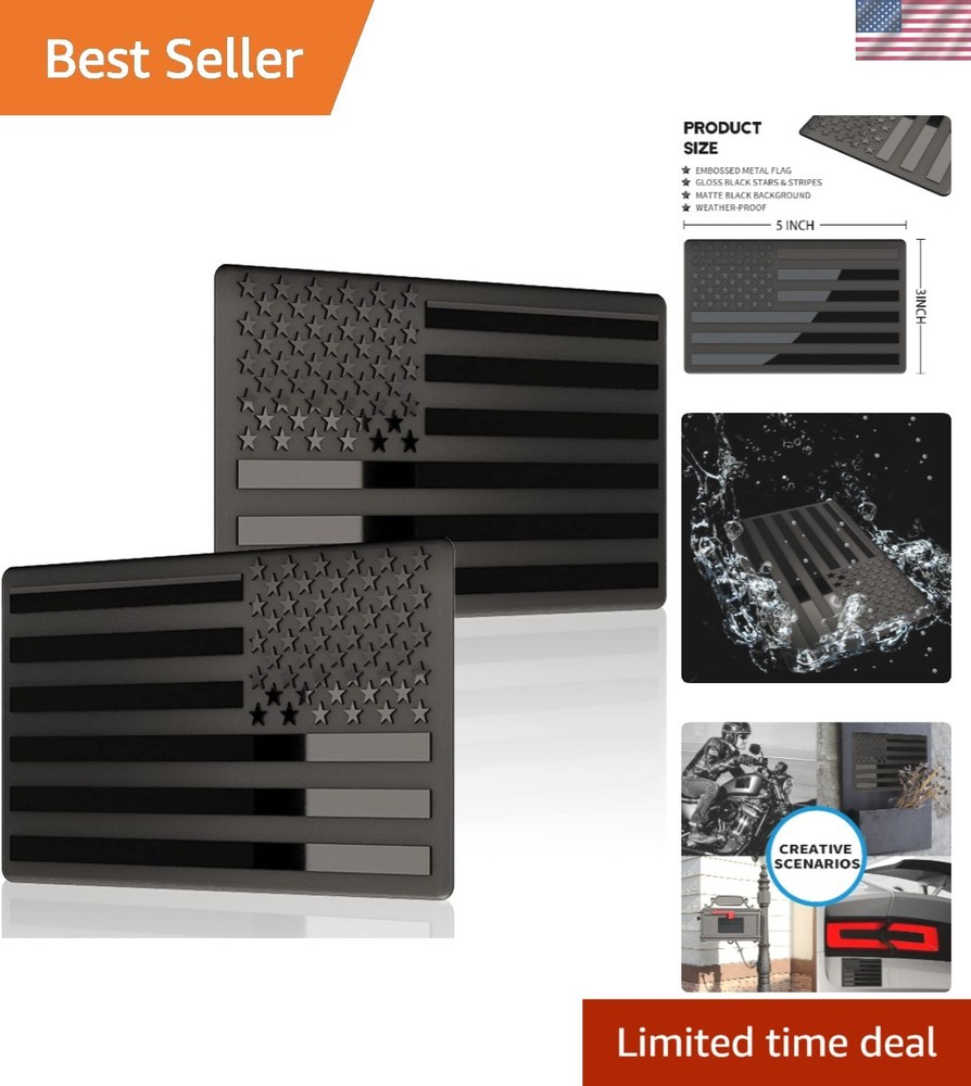 Weatherproof Matte Black American Flag Emblem Decal Set – Durable 2 Count