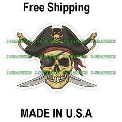 Pirate Skull Pirate Ship Crossbones Vinyl Decal Sticker B