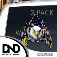 Clawing Bald Eagle Decals Vehicle Graphics Patriotic American USA Decals 2 Pack