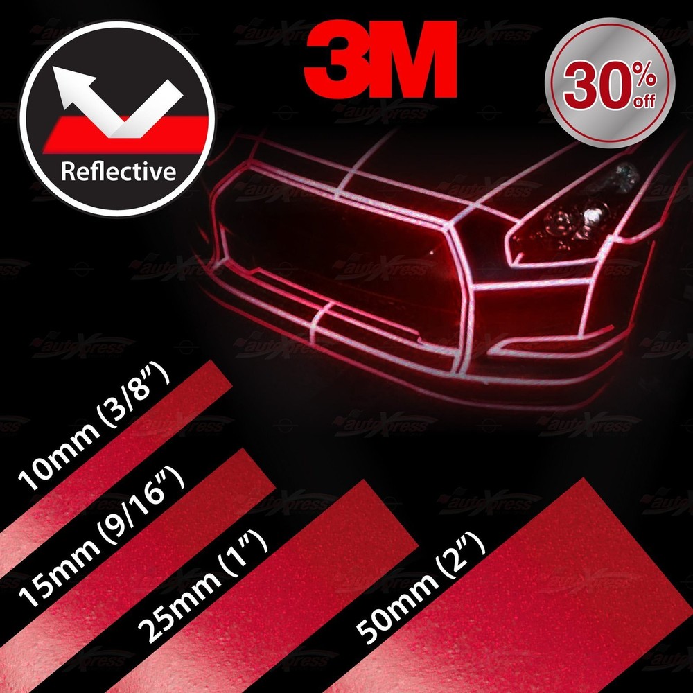 3/8″ 9/16″ 1″ 2″ Waterproof REFLECTIVE Stripe Roll Vinyl 3M Decal Tapes Stickers