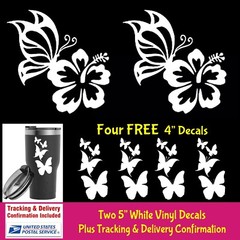 Butterfly – Hibiscus White Graphic Vinyl Decal Car Truck Windows laptop notebook