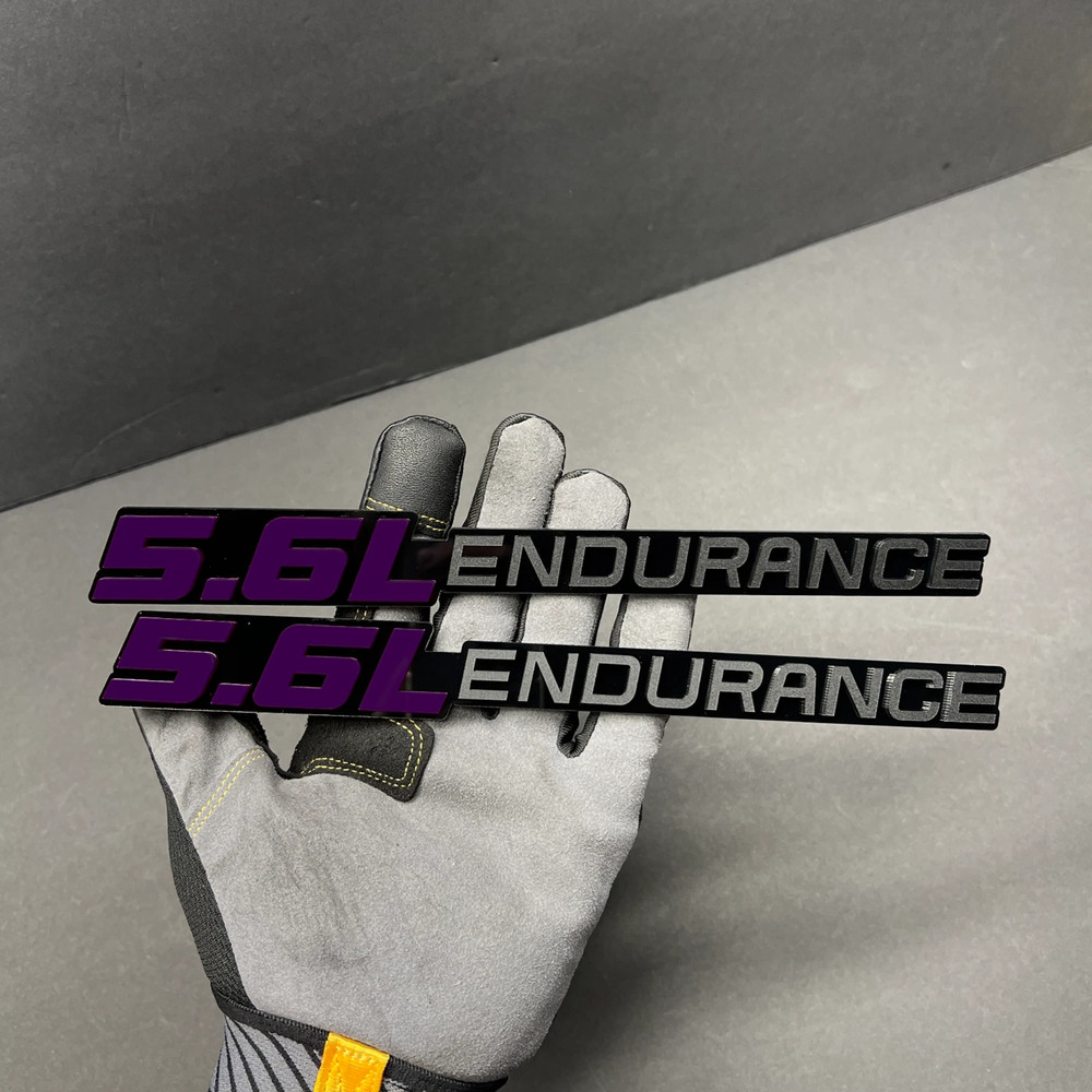 2PC 5.6L Endurance JDM V8 Engine Badges 3D Purple/MBlack /Blk Car Fender Emblems