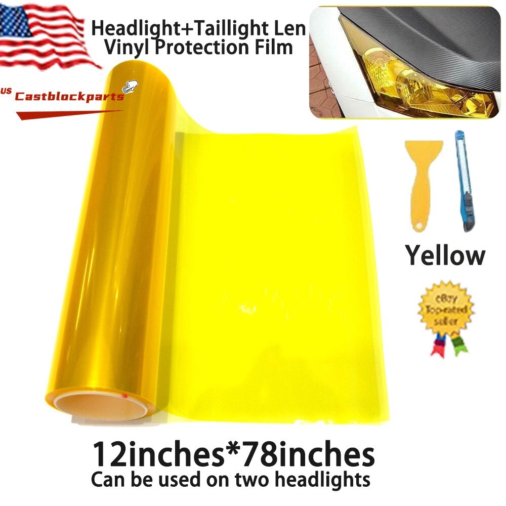 For Headlight Taillight Transparent Yellow Lens Vinyl Protection Film12″x78″