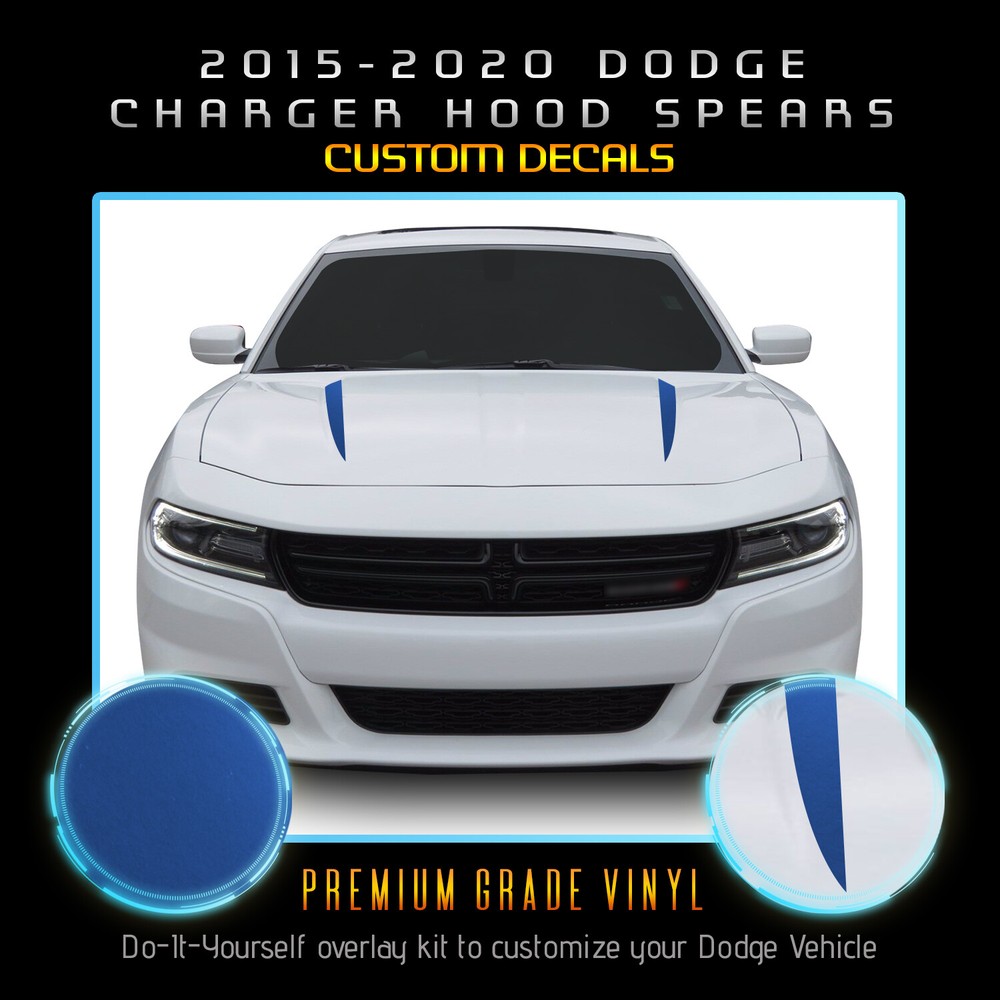 For 2015-2020 Charger Hood Spears Graphic Overlay Decal – Satin Metallic Chrome