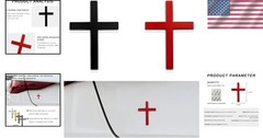 Elegant Black+Red 3D Metal Jesus Cross Badge Stickers for Cars – 2 Count