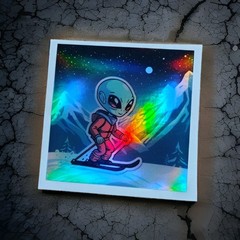 👀 Awesome “SKIING ALIEN” Holographic Vinyl Decal Sticker 2″-18″ You Choose! 👽