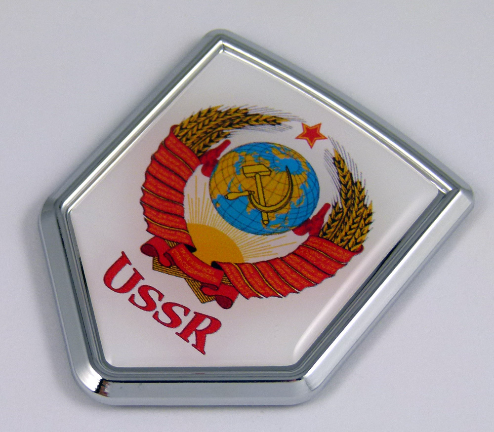 USSR CCCP White background flag Chrome Emblem Car Decal Sticker crest badge