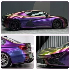 Purple to Green Chameleon Fiber Car Vinyl Wrap, High Gloss Car Body Wrap Roll