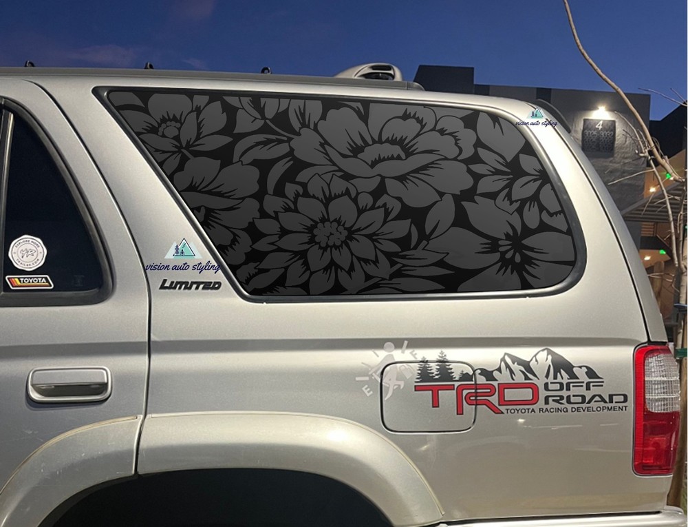 Fits 1996-2002 Toyota 4RUNNER Quarter Window Floral Flowers Decal Sticker Blk